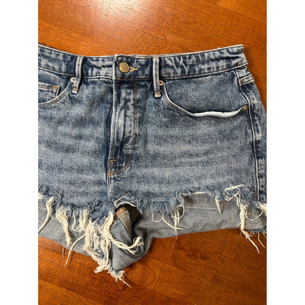Good American Denim Shorts Womens 6/28 Blue Cut Off Raw Hem High Rise Distressed - Picture 3 of 9